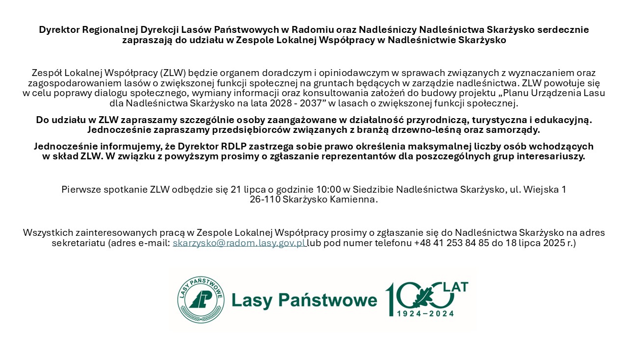 Zaproszenie do udziału w Zespole Lokalnej Współpracy w Nadleśnictwie Skarżysko
